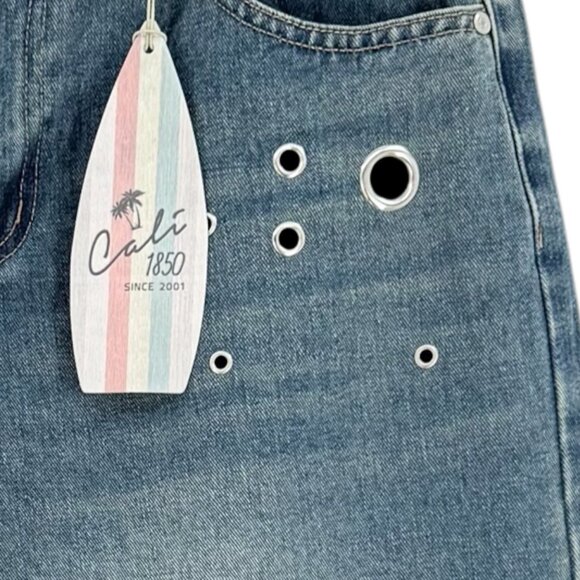 Cali 1850 Women's Wide-Leg Raw Hem Grommet Blue Denim Jeans Size 11/30 NWT - Picture 5 of 12